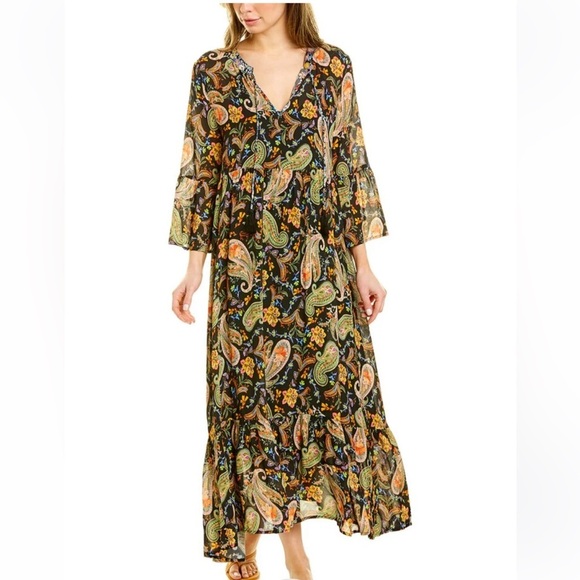 Johnny Was medium Bryce paisley black multi midi dress.